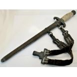 WWII German army officers dress dagger with oak leaf pommel and hanging straps