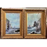 J. Ferguson (20th Century) - Pair of maritime coastal scenes with waves crashing against the