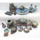 A collection of old cloisonné pots, bowls, vases, plates, etc, all slightly af and a selection of