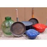One lot of miscellaneous items to include a selection of vintage cast iron enamel pans, a number