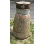 A vintage heavy gauge cast alloy milk churn of tapered form complete with cap, 75 cm high