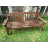 A Lister teak garden bench with slatted seat and back, 162 cm wide