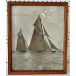 Beken & Son - 'Britannia', Black and White Photograph of Two Sailing Yachts at Cowes, annotated