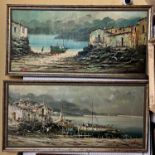 Pair of 20th Century Paintings of Fishing Boats by the Harbour, oil on canvas, both indistinctly