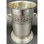 A silver wine cooler with filigree detail and ring handles, Sheffield 1922, makers Roberts & Belk