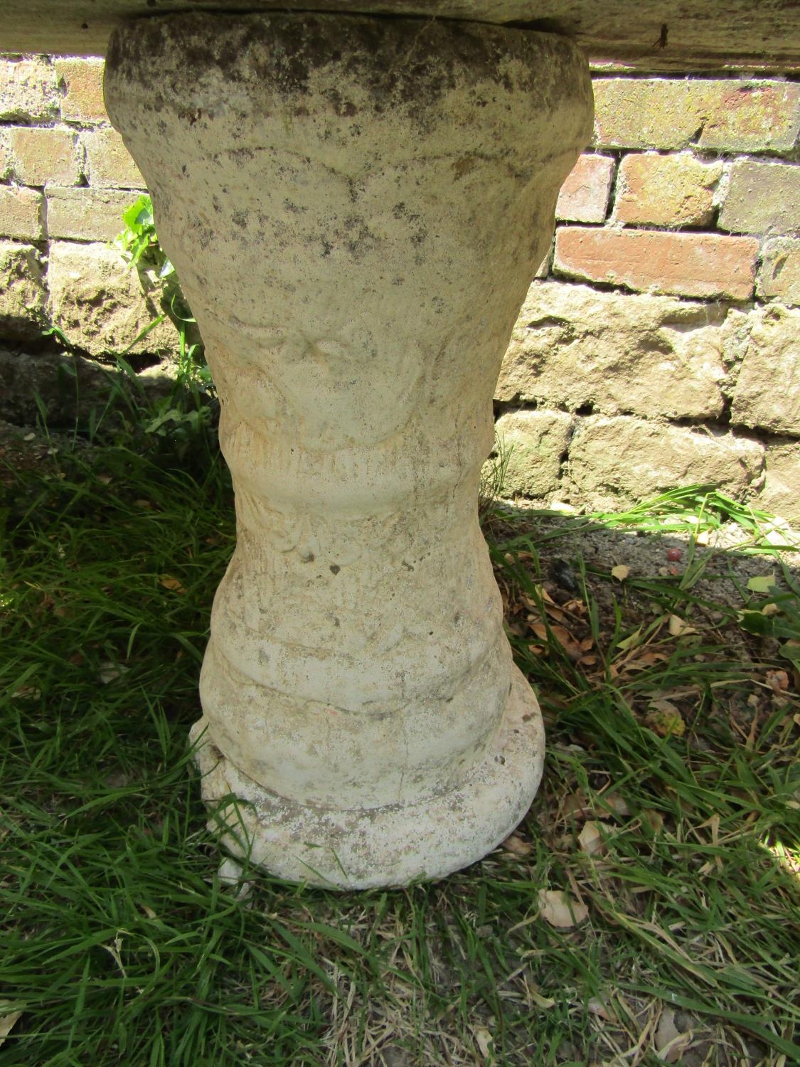 A three sectional garden bench with rectangular thick natural stone top raised on a pair of cast - Image 4 of 4