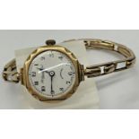 Ladies wristwatch with 9ct gold case work, jewelled movement and 9ct bracelet