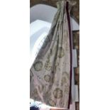 1 pair full length curtains in leaf patterned fabric by Manuel Canovas, lined and thermal lined with