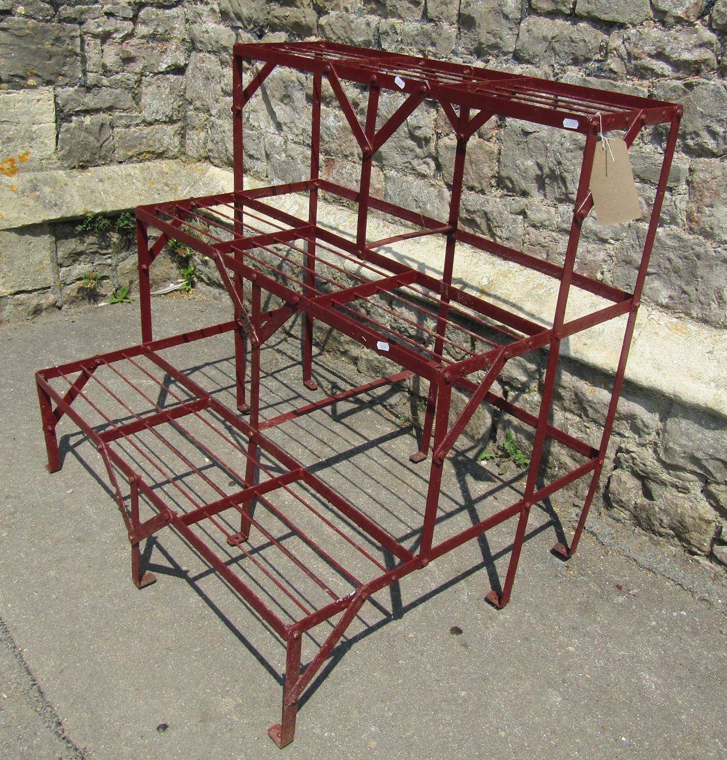 A painted strapwork plant stand on three stepped tiers 91 cm wide x 75 cm deep x 90 cm high - Image 2 of 2