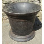A heavy antique cast iron mortar with flared rim, 35 cm diameter x 29 cm high