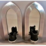 A pair of steel Gothic arched wall sconce with mirrored back and single candle stand. 50cm x 23.5cm.