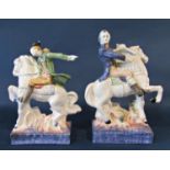 Two Rye ware ceramic figures of characters on horseback, one of George Washington, the other of Paul