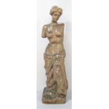 A 19th century carved wooden statue of a semi naked woman in the classical style, 50cm high.