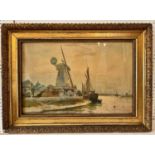 19th Century Dutch River Scene, watercolour on card, indistinctly signed lower right, dated 1892,