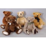 5 teddy bears by Deans Rag Book, all with authenticity tags including Hugo, Hardy, Harris, Henry and