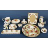 A collection or Royal Albert old country rose pattern items including photograph frame, pen dish,