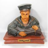 A reproduction bust of a Naval Rating entitled Young Sailor, 1920, set on a plinth base, 34cm wide x
