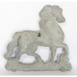 A farrier’s lead sign of a horse with a nail hole to attach it, 17cm wide x 17cm high
