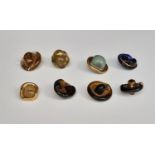 8 English made glass buttons by Bimini circa 1940; all incorporate distinct relief patterns with