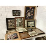 Box lot of Seventeen framed prints and frames to include Dutch Style still life, bevelled wall