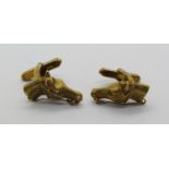 Pair of 9ct horse cufflinks, maker 'PLS', London 1971, 12.9g