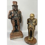 Cast brass figure of Sir Winston Churchill and another in cast iron