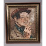 Portrait of a Man Lighting Cigarette with a Match (Early 20th Century), signed 'Liz' lower left, oil