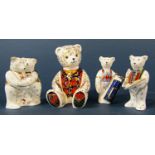 A Crown Derby collection of bears (4) including seated bear in a colourful waistcoat, Claude bear (