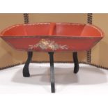 A German hand painted trug or basket on stand with original painted detail