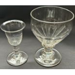 A 19th century rummer with fluted bowl and a 19th century bell shaped wine glass