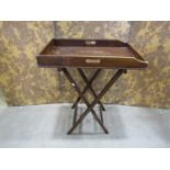 19th century oak butlers tray with folding stand