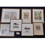 Twelve Framed Artworks to Include: Two watercolours of bridges, unsigned, on titled 'Bibury' and