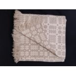 Large Welsh blanket in cream and beige wool with reversible double weave 225x240cm (excl fringe) (