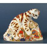 A Crown Derby Bengal tiger cub, silver stopper