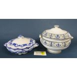 A Large willow pattern meat plate, two lidded tureens and a mixed collection of English and
