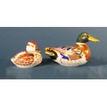 Crown Derby Mallard (silver stopper) and a further small mandarin duck (gold stopper)