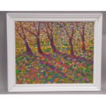 Paul Stephens (British Contemporary) - 'Apple Tree Blossom Orchard', oil on board, signed lower