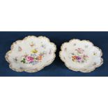 Two Dresden porcelain bowls with shaped outline, each with hand painted floral reserves within