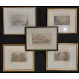 English School 19th Century - Five finely drawn coastal, harbour, and architectural pencil studies