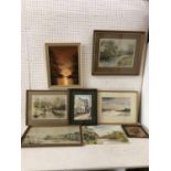 Seven Paintings and a Victorian framed group of pressed flowers: six watercolours signed: John