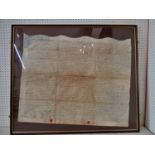 Two Framed Indentures dated 1665 and 1721, on vellum, framed and glazed, largest: 77.5 x 62.5 cm (2)