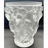A Lalique Bacchantes frosted glass vase of dancing nudes, first designed in 1927, with engraved