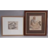 Two Portraits by Different Artists (20th Century) - Robert Ball - 'The Arnold Children', etching, 16