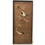 Large 20th Century Embroidery of Birds and Flowers, 50 x 114 cm, framed