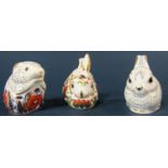 Three Crown Derby rabbits including a meadow rabbit (gold stopper), bunny (gold stopper) and poppy