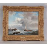 David Ronald (20th Century) - Ships at Sea in Turbulent Water (Dutch Style), oil on board, signed