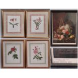 Five Framed Prints of Flowers to Include: After E. Ladell - 'Still Life - Fruit and Flowers', from