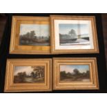 Four Gilt Laurel Leaf Frame Landscape Oil Paintings, one indistinctly signed, 75 x 62 cm, two with