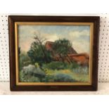 Owen Bowen (1873-1967) - House and Garden, oil on canvas board, signed lower right, Roseberys
