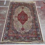 Persian Style Traditional Book Cover Design Rug, in tones of blue, red and cream, 170 x 120 cm